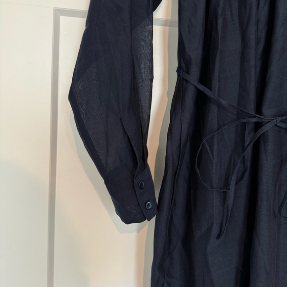 Rebecca Taylor Silk Cotton Navy Blue Long Sleeve Tie Belt Mini Dress Small - Picture 3 of 7
